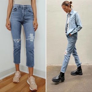 AGOLDE High Rise Distressed Straight Jeans